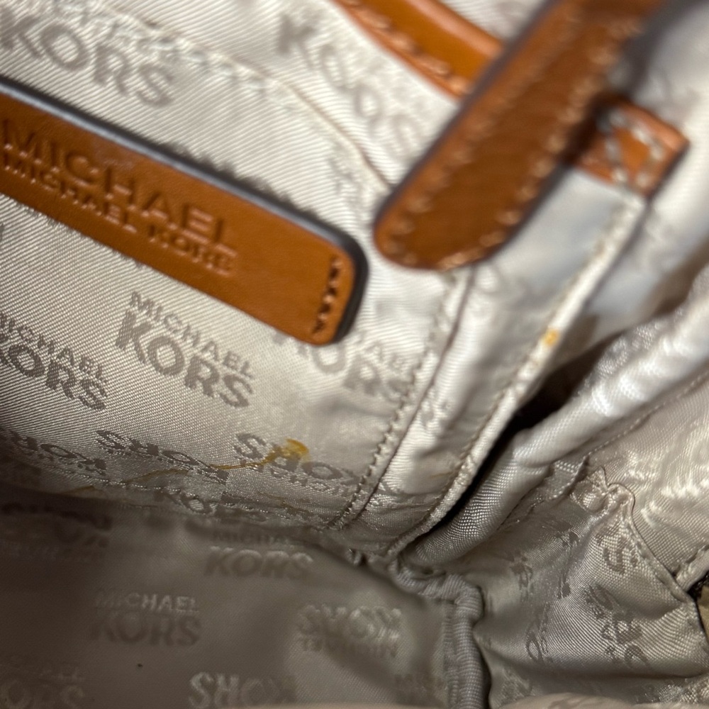 Michael Kors Mini Backpack Brown Signature Monogram Tan‎ Gold Rucksack Small Bag - Picture 7 of 11